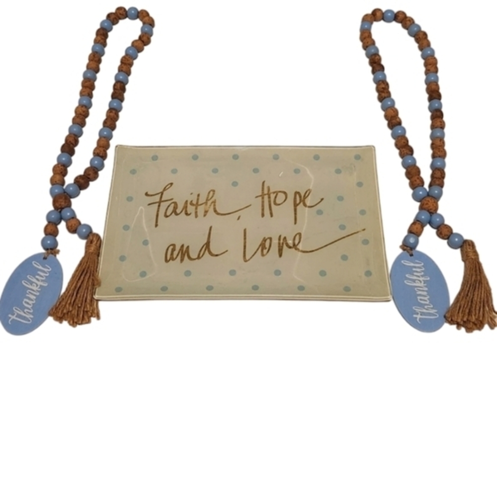 Hobby Lobby Wood Bread Garland Cracker Barrel Faith Hope‎ Love Jewelry Dish